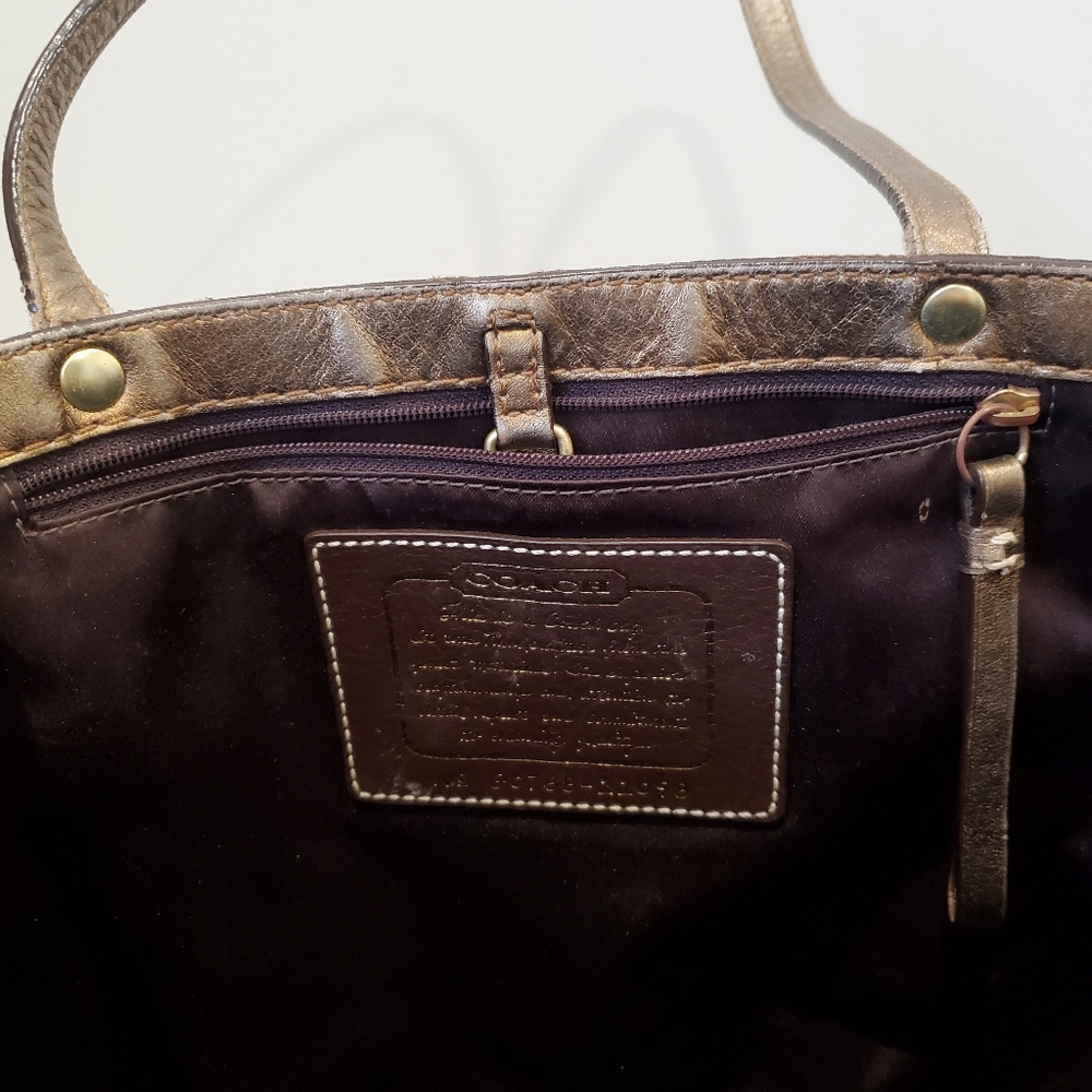 COACH 11098 Shoulder Bag TOTE PURSE Signature Brown Jacquard Shimmer Stripe - Picture 3 of 5